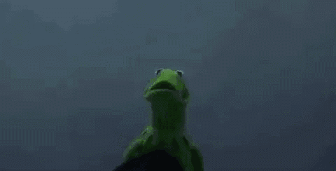 kermit the frog and grim reaper are standing next to each other .
