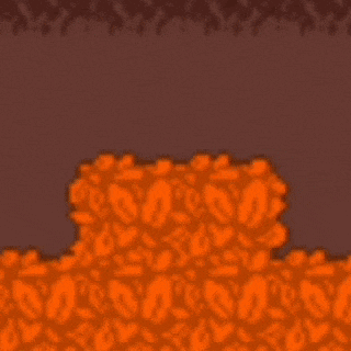a pixel art drawing of a skeleton standing next to a pile of lava .