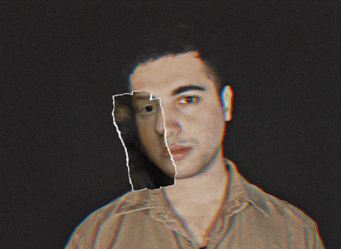 a collage of a man 's face and a woman 's face is shown