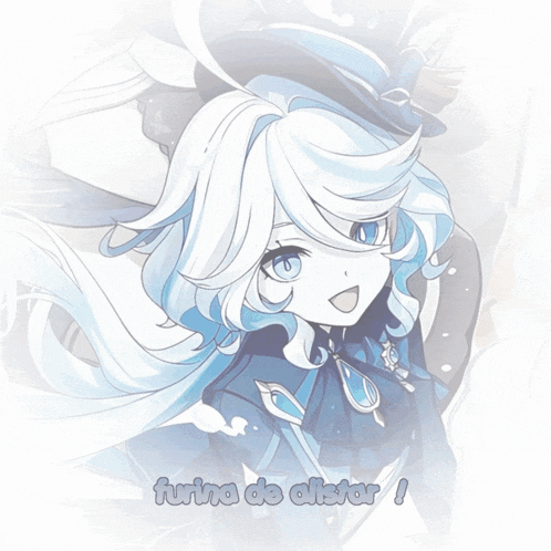 a drawing of a girl with white hair and the words " furia de alistar " below her