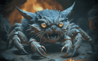a monster with a cat 's face and claws looks like a spider