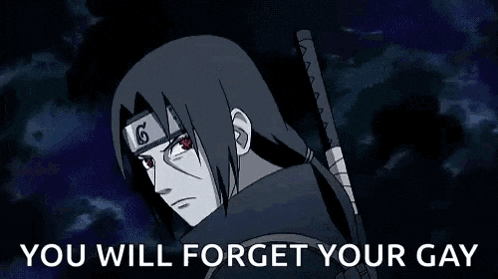 itachi uchiha from naruto is holding a sword and wearing a headband with a g on it .