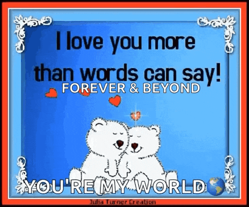 a couple of polar bears sitting next to each other with the words i love you more than words can say