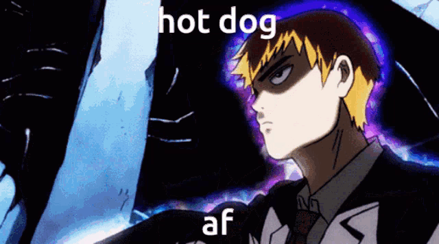 a man in a suit and tie with the words hot dog af written on the bottom