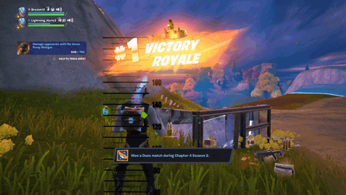 a screen shot of a video game with the words victory royale