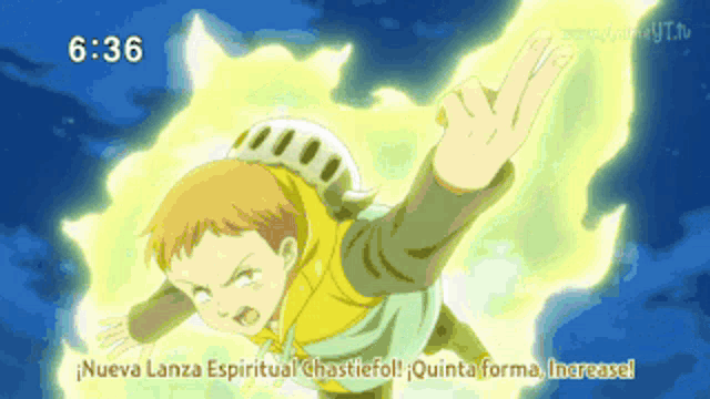 king from the seven deadly sins is flying through the air with the time 6:36