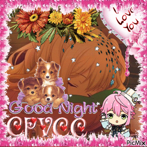 a picture of a girl sleeping with puppies and the words good night opvoc