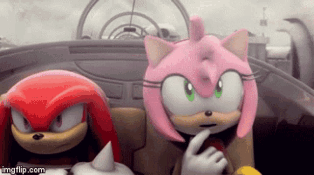 sonic the hedgehog and knuckles are sitting in a car together