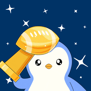 a cartoon penguin is holding up a trophy