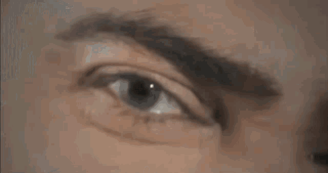 a close up of a person 's eyes with a serious look on their face