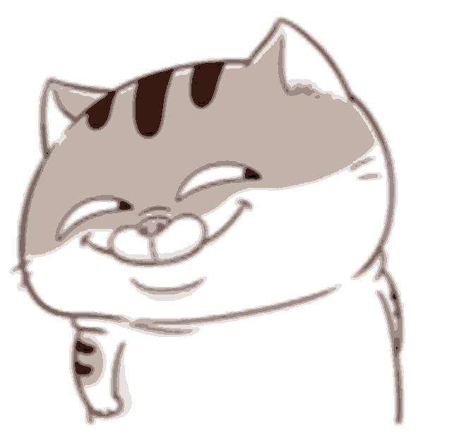 a cartoon cat is making a funny face and smiling .