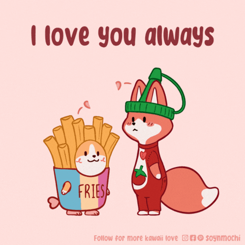 a cartoon of a fox and a container of french fries