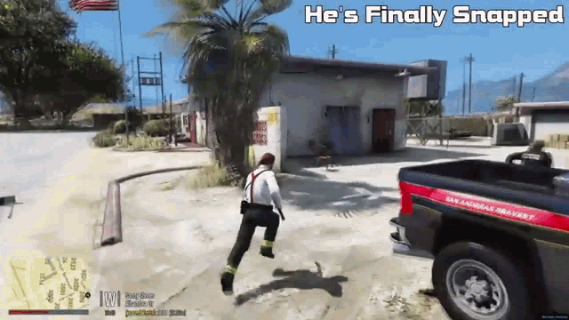 a video game scene with the words he 's finally snapped on the top
