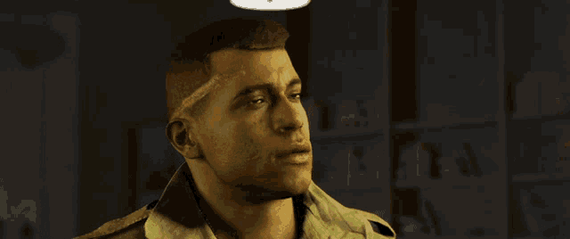 a man with a bandage on his forehead looks at the camera
