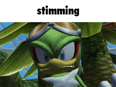 a picture of a green cartoon character with the word stimming above it