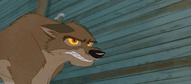 a cartoon wolf with a very angry expression on his face