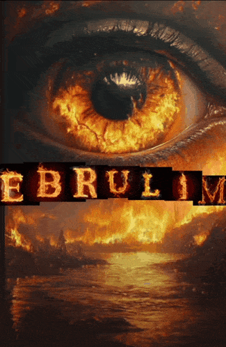 a poster with a burning eye and the word ebrulm on it