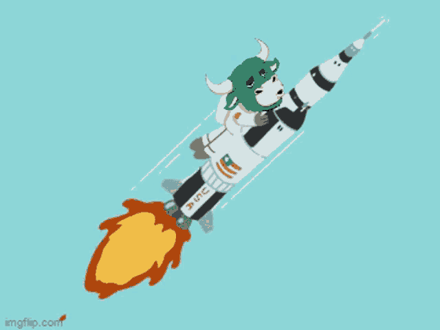 a cartoon of a bull flying on a rocket with the url imgflip.com
