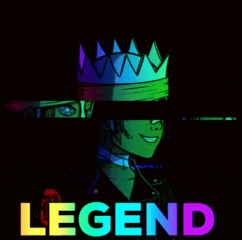 a cartoon of a man with a crown and the word legend below him