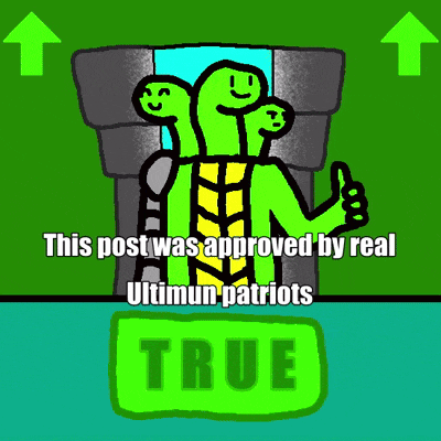 a cartoon of a turtle giving a thumbs up with the words " this post was approved by real ultimun patriots "