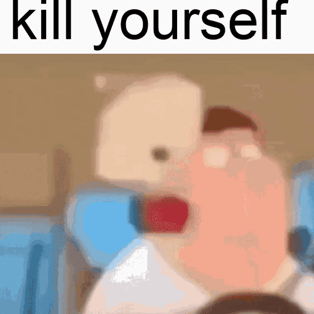 a cartoon of a man driving a car with the words `` kill yourself '' written on the bottom .
