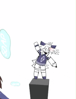 a cartoon character is standing on a podium with a statue of a pig .