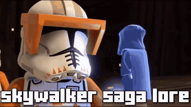 a lego star wars character with the words skywalker saga lore