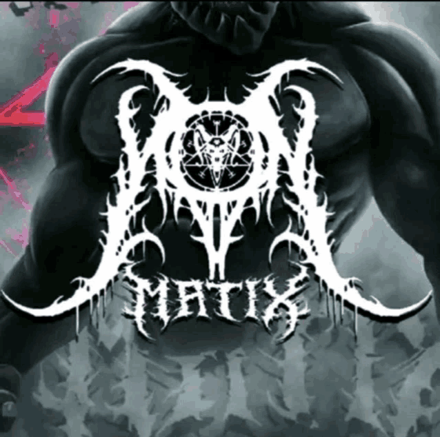 a black and white image of a monster with a pentagram and the word matus on it