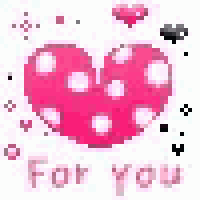 a pixel art of a pink heart with white polka dots and the words `` for you ''