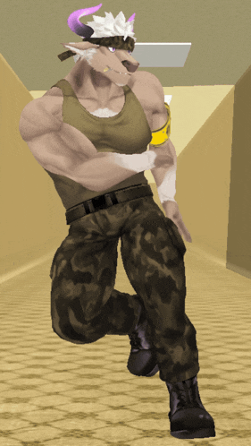 a computer generated image of a man with horns and a camouflage outfit