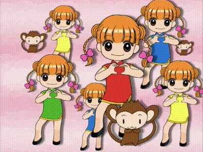 a girl in a red dress is surrounded by other girls