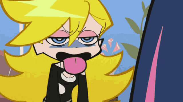 a cartoon character is sticking out her tongue