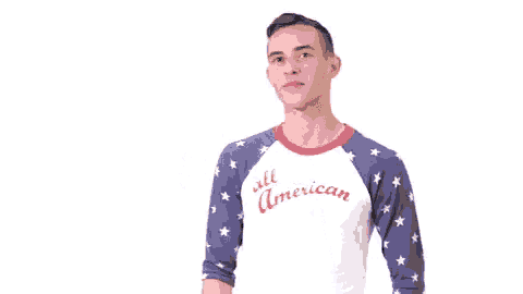 a young man is wearing a shirt that says all american