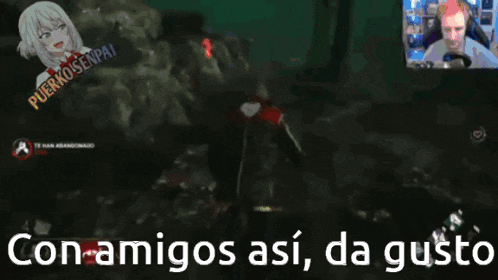 a man driving a car with the words " con amigos así da gusto " written below him