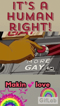 a cartoon of a hand pushing a button that says " it 's a human right "