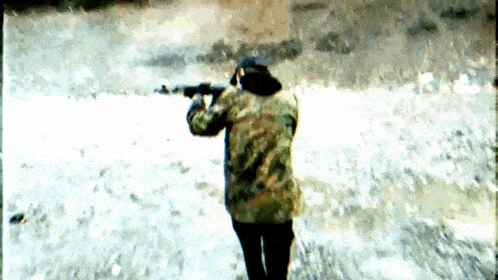 a painting of a person holding a gun