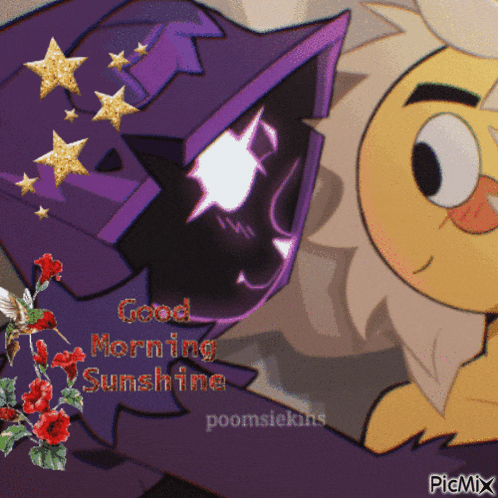 a picture of a cartoon character with the words good morning sunshine on the bottom
