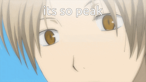 a close up of a person 's face with the words " it 's so peak " below it