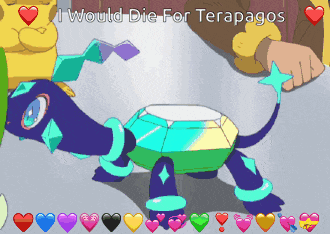 a cartoon of a turtle with the words i would die for terapagos