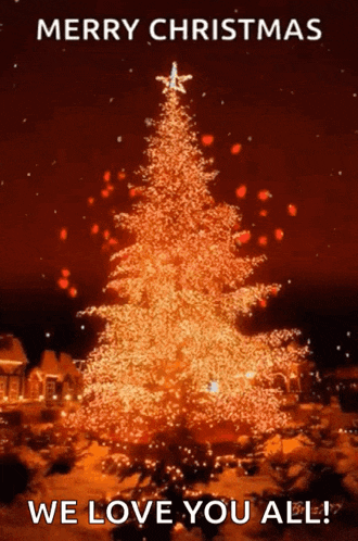 a christmas tree with the words merry christmas we love you all below it