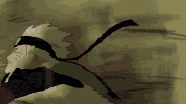 a drawing of a person with a black ribbon around their head