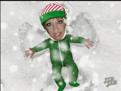 a cartoon of a woman in a green pajamas and a red and white hat