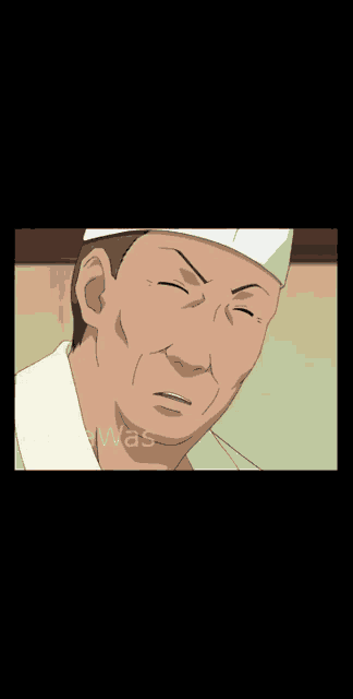a man in a chef 's hat has a tear coming out of his nose
