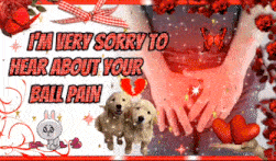 a woman holding her stomach with the words i 'm very sorry to hear about your ball pain written on it