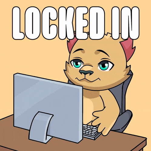 a cartoon of a dog sitting in front of a computer with the words " locked in " above him