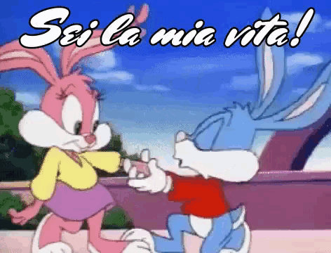 a cartoon of bugs bunny and miss bunny with the words sei la mia vita below them