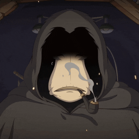 a cartoon character with a hood and a pipe in his mouth