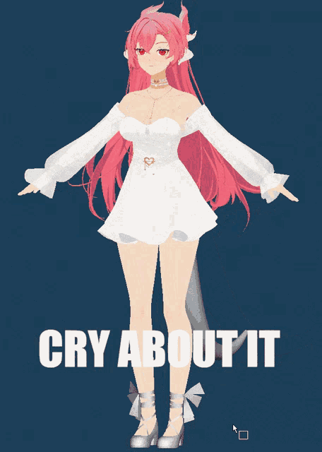 a picture of a girl with pink hair and the words cry about it