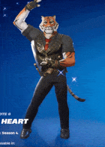a man with a tiger 's head is running in a video game with the word heart below him
