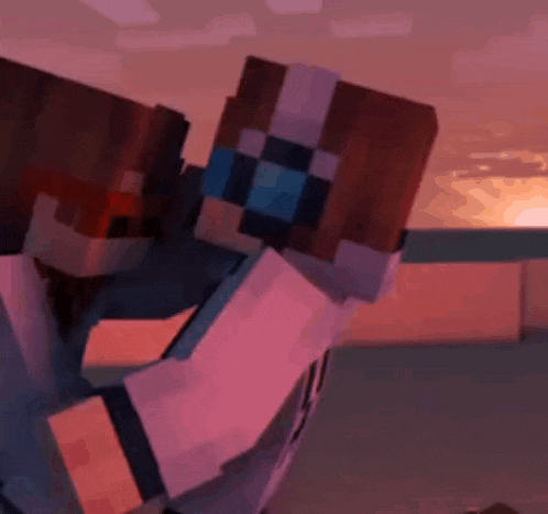 a couple of minecraft characters are hugging each other in a video game .
